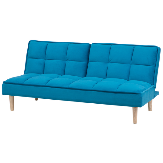 Divano Letto di colore Blu 3 Posti Schienale Reclinabile Trapuntato convertibile stile moderno
