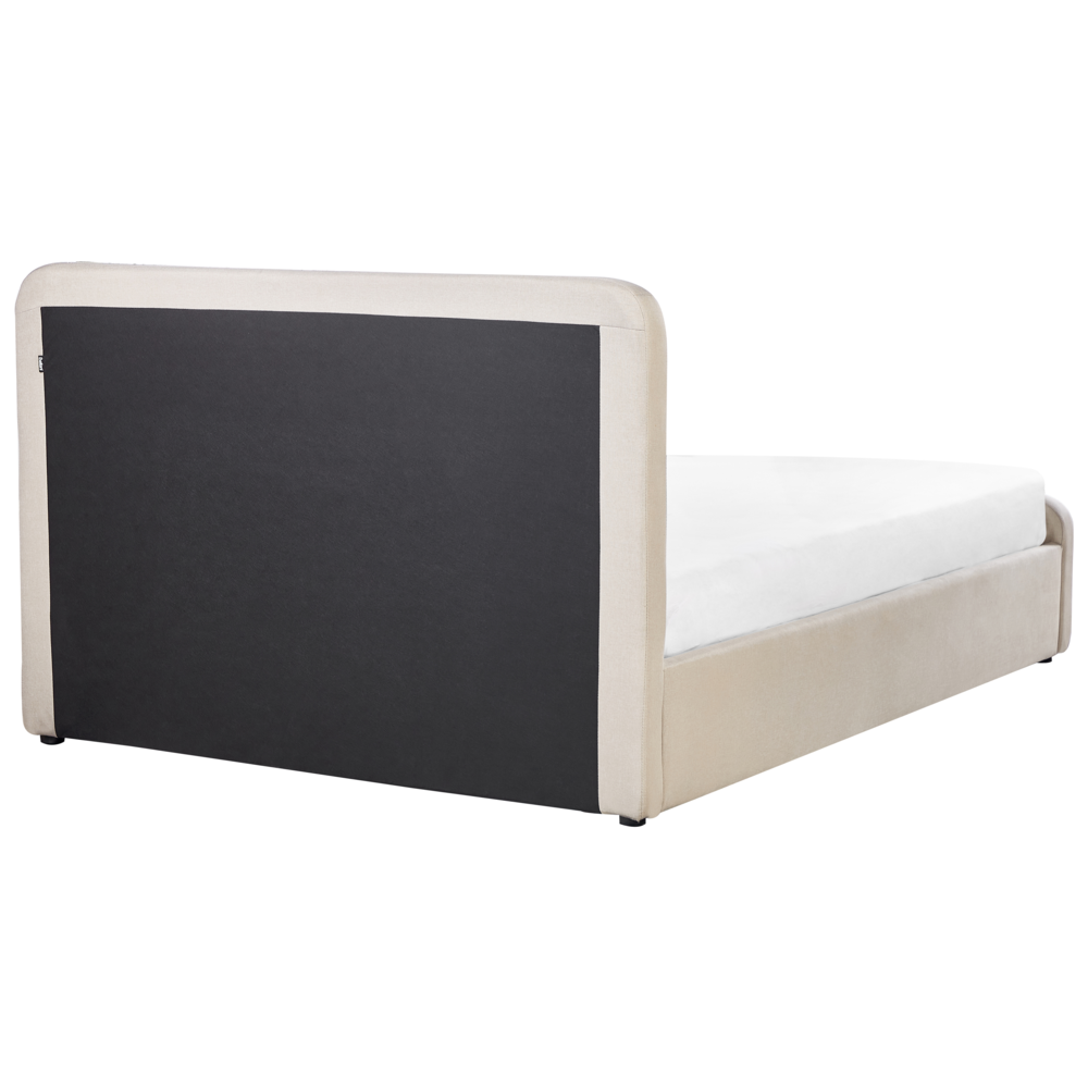 Letto a doghe Tessuto in poliestere beige Gambe in legno imbottite Pouf contenitore 140 x 200 cm matrimoniale Design moderno