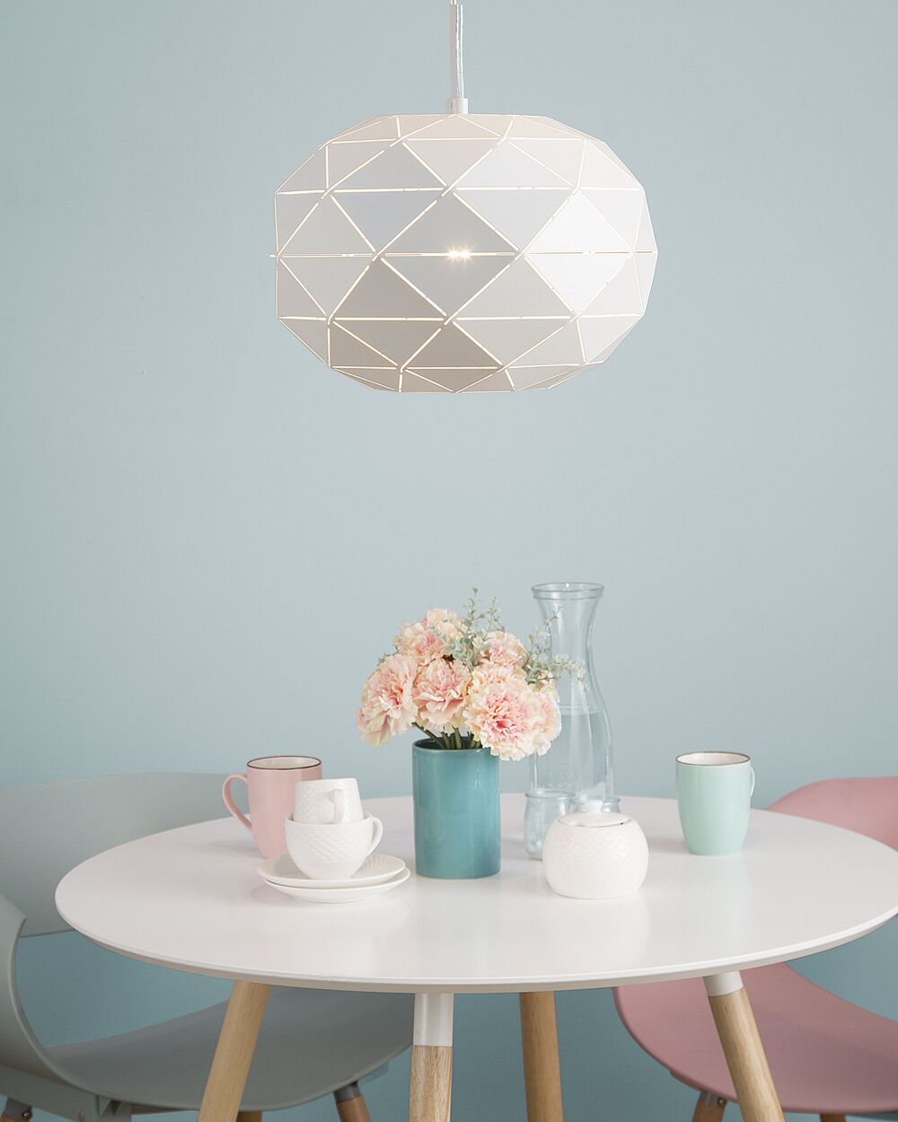 Lampada a Sospensione Elementi in Metallo Bianco Forma Globo 1 Luce Moderna