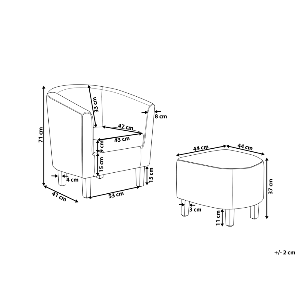 Set poltrona e poggiapiedi Sedia a pozzetto con rivestimento in tessuto grigio