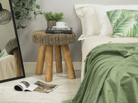 Tavolino in legno chiaro teak con poggiapiedi in alghe stile rustico grezzo