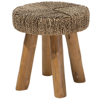 Tavolino in legno chiaro teak con poggiapiedi in alghe stile rustico grezzo