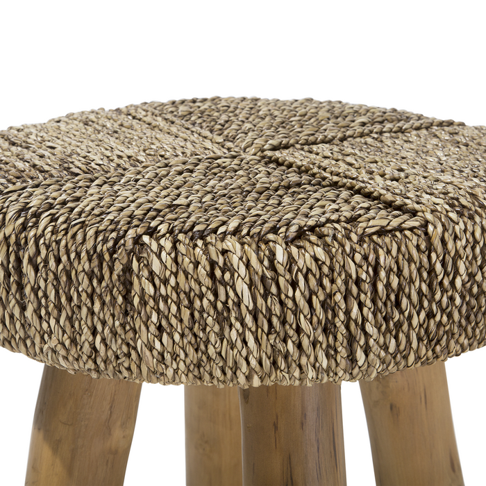 Tavolino in legno chiaro teak con poggiapiedi in alghe stile rustico grezzo