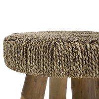 Tavolino in legno chiaro teak con poggiapiedi in alghe stile rustico grezzo