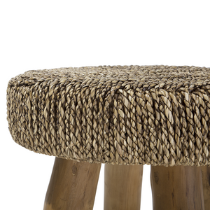 Tavolino in legno chiaro teak con poggiapiedi in alghe stile rustico grezzo