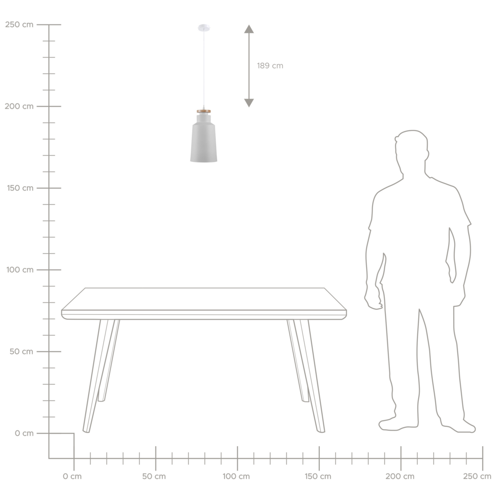 Lampadario in Metallo Bianco e Legno con Paralume a Forma di Cilindro