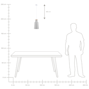 Lampadario in Metallo Bianco e Legno con Paralume a Forma di Cilindro