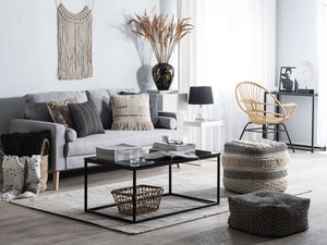 Divano in tessuto Rivestimento in tessuto grigio a 2 posti con bottoni capitonné con due sostegni