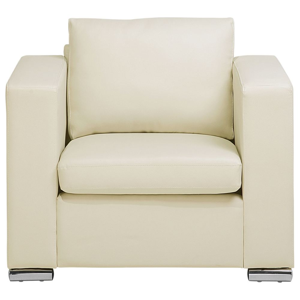 Poltrona Club Chair Beige Rivestimento in pelle crosta Gambe cromate Design retrò