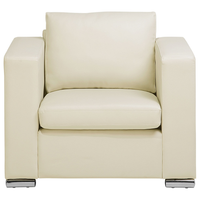 Poltrona Club Chair Beige Rivestimento in pelle crosta Gambe cromate Design retrò