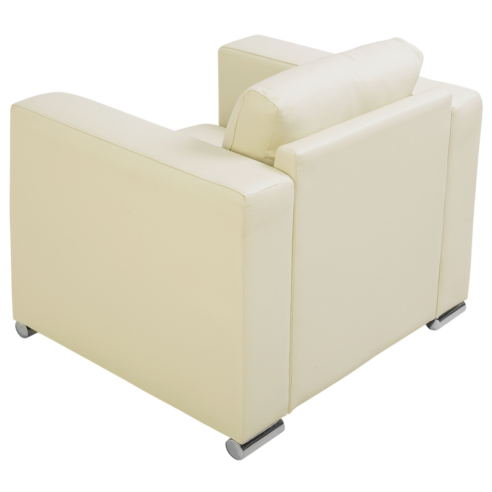 Poltrona Club Chair Beige Rivestimento in pelle crosta Gambe cromate Design retrò
