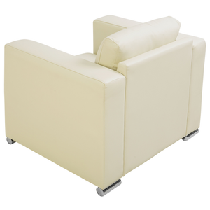 Poltrona Club Chair Beige Rivestimento in pelle crosta Gambe cromate Design retrò