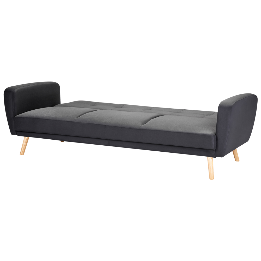 Divano Letto Rivestito In Tessuto Nero 3 Posti Trasformabile Gambe In Legno Soggiorno Moderno E Minimalista