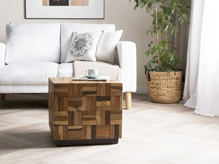Tavolino da caffè in legno chiaro Teak Cube Tavolino con in stile rustico