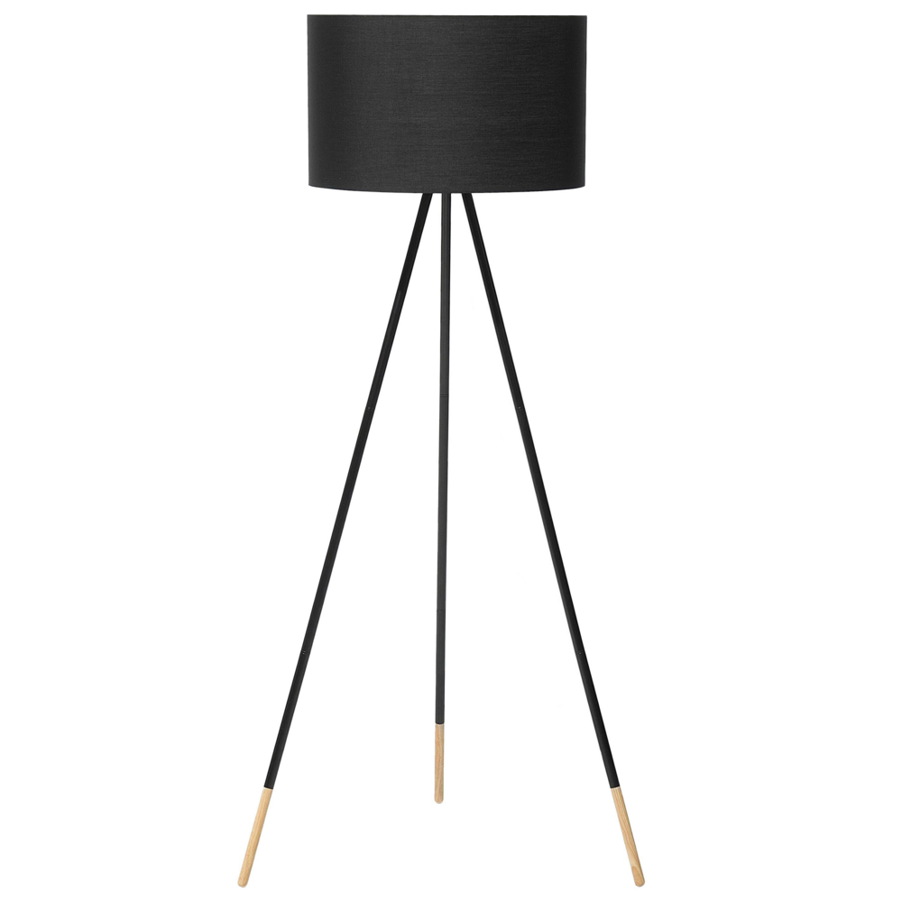 Lampada da terra Nero Poli cotone Paraluce a tamburo 157 cm Treppiede