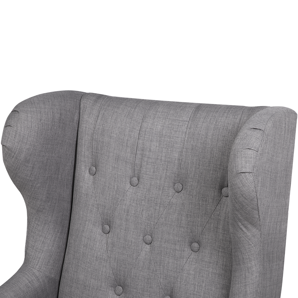 Sedia Wingback con gambe nere imbottite grigie in stile scandinavo