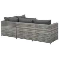 Divano ad angolo da giardino in rattan grigio con cuscini Tavolo quadrato in vimini per esterno con conversazione