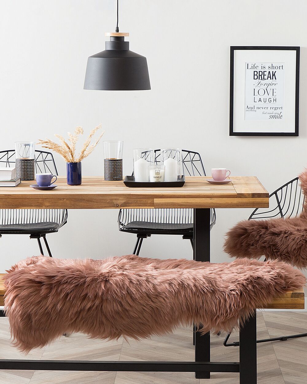 Tappeto in pelle di pecora marrone 65 x 110 cm a pelo lungo naturale in stile rustico