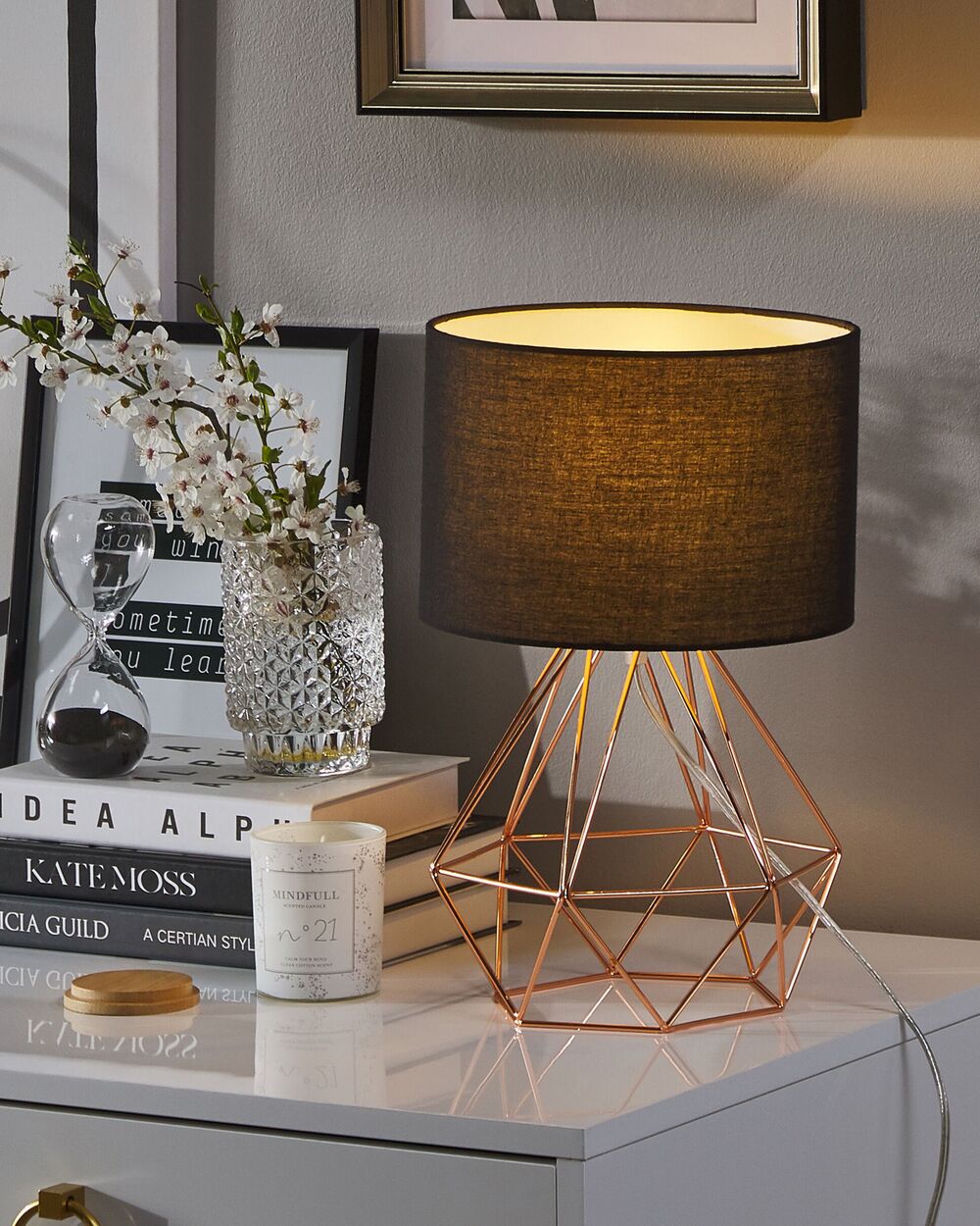 Lampada da Tavolo Paralume Nero Industrial Struttura a gabbia Rame