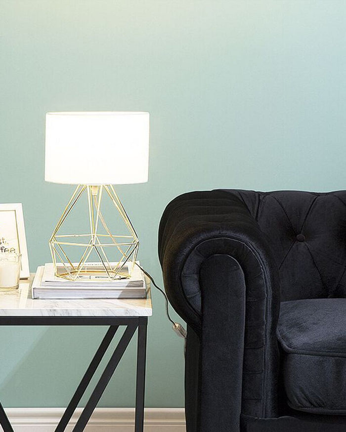 Lampada da Tavolo Paralume Bianco Industrial Struttura a gabbia Gold