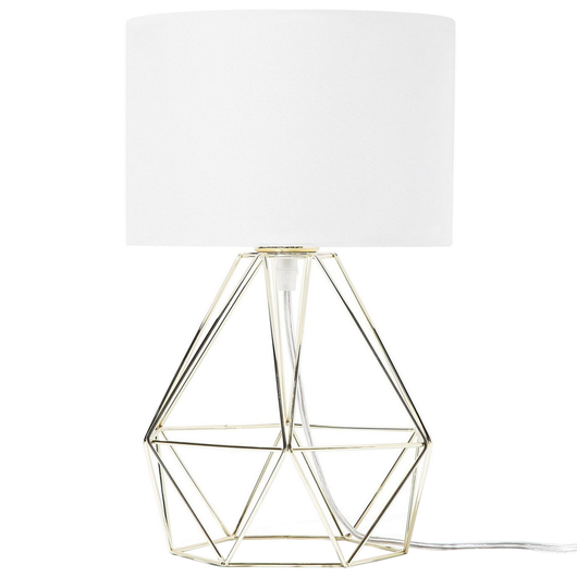Lampada da Tavolo Paralume Bianco Industrial Struttura a gabbia Gold