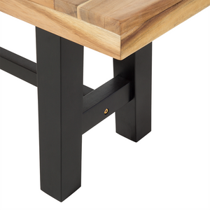 Panca da pranzo da giardino a 2 posti Sedile in legno chiaro Gambe nere Rustico Country Garden interno esterno