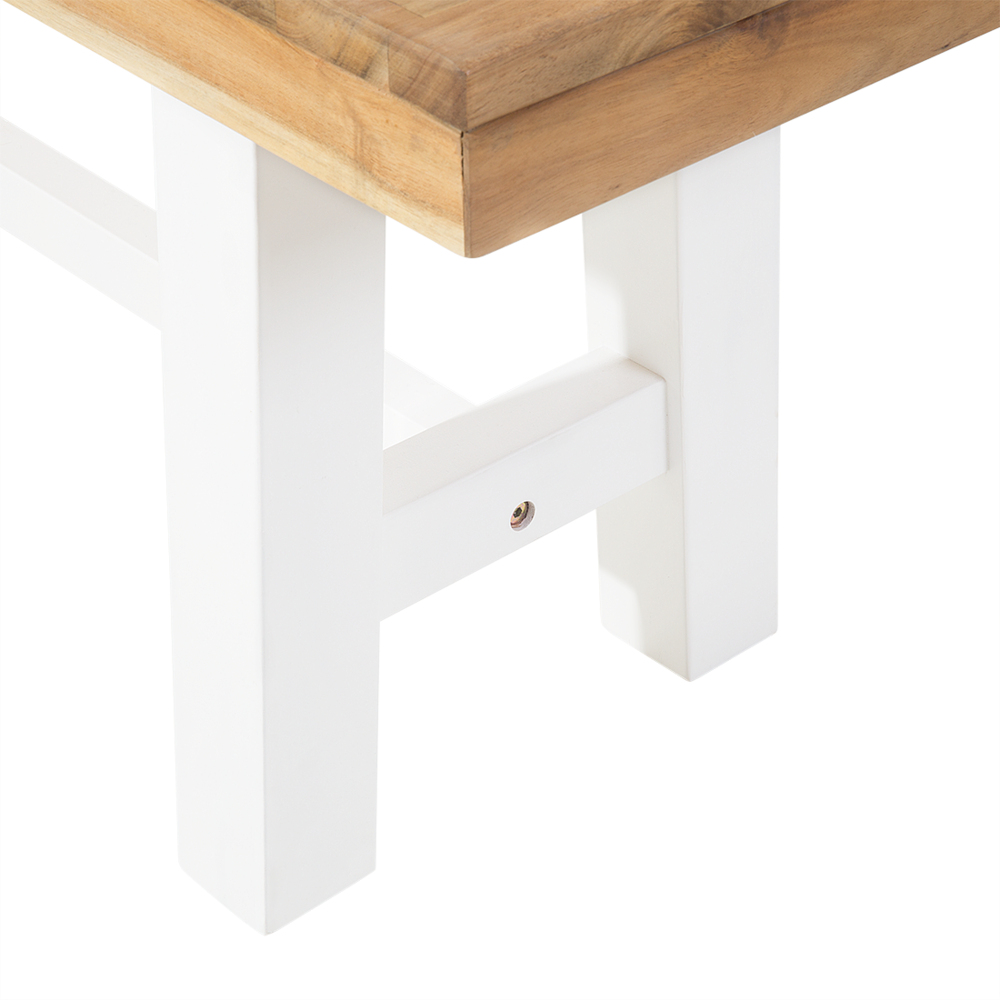 Panca da pranzo da giardino a 2 posti Sedile in legno chiaro Gambe bianche Rustico Country Garden interno esterno