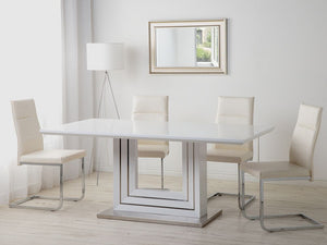 Tavolo da pranzo MDF bianco 180 x 90 cm con base in acciaio lucido da soggiorno dal design moderno