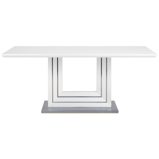 Tavolo da pranzo MDF bianco 180 x 90 cm con base in acciaio lucido da soggiorno dal design moderno