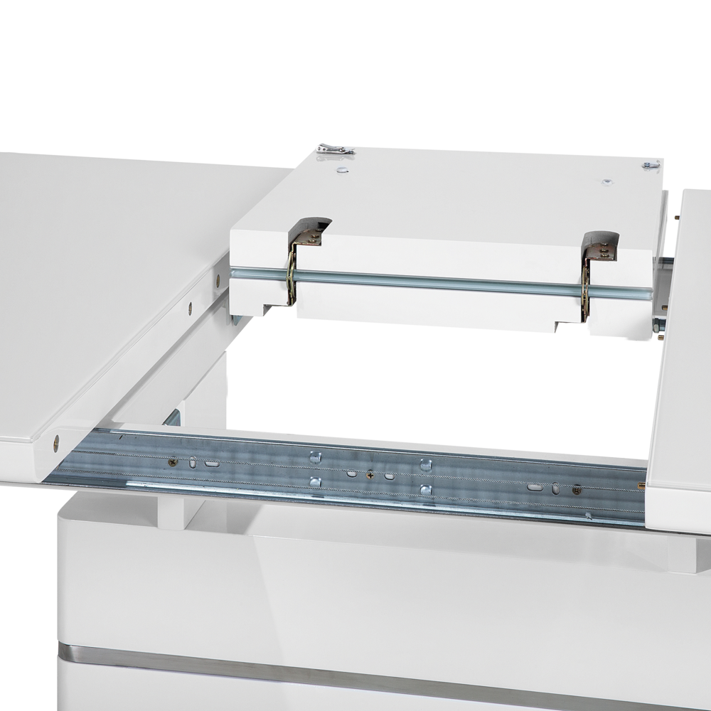 Tavolo da pranzo in legno bianco lucido con piano in vetro 90 x 180/220 cm alto piedistallo allungabile moderno