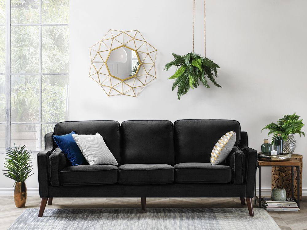 Divano di colore Nero 2 Posti Velluto Gambe In Legno in stile Classico e moderno