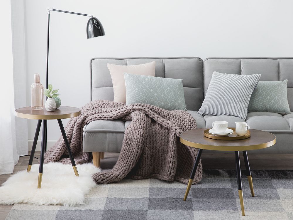 Tavolino Nero Effetto Legno Base dorato Soggiorno stile moderno