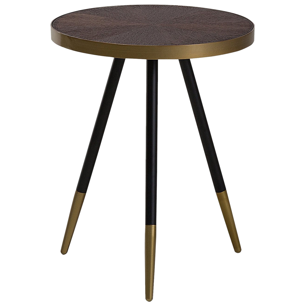 Tavolino in legno di frassino scuro ⌀ 44 cm Effetto Base Oro Treppiede Soggiorno