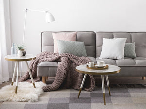 Tavolino da Salotto con Treppiede Base dorato Effetto Marmo Bianco