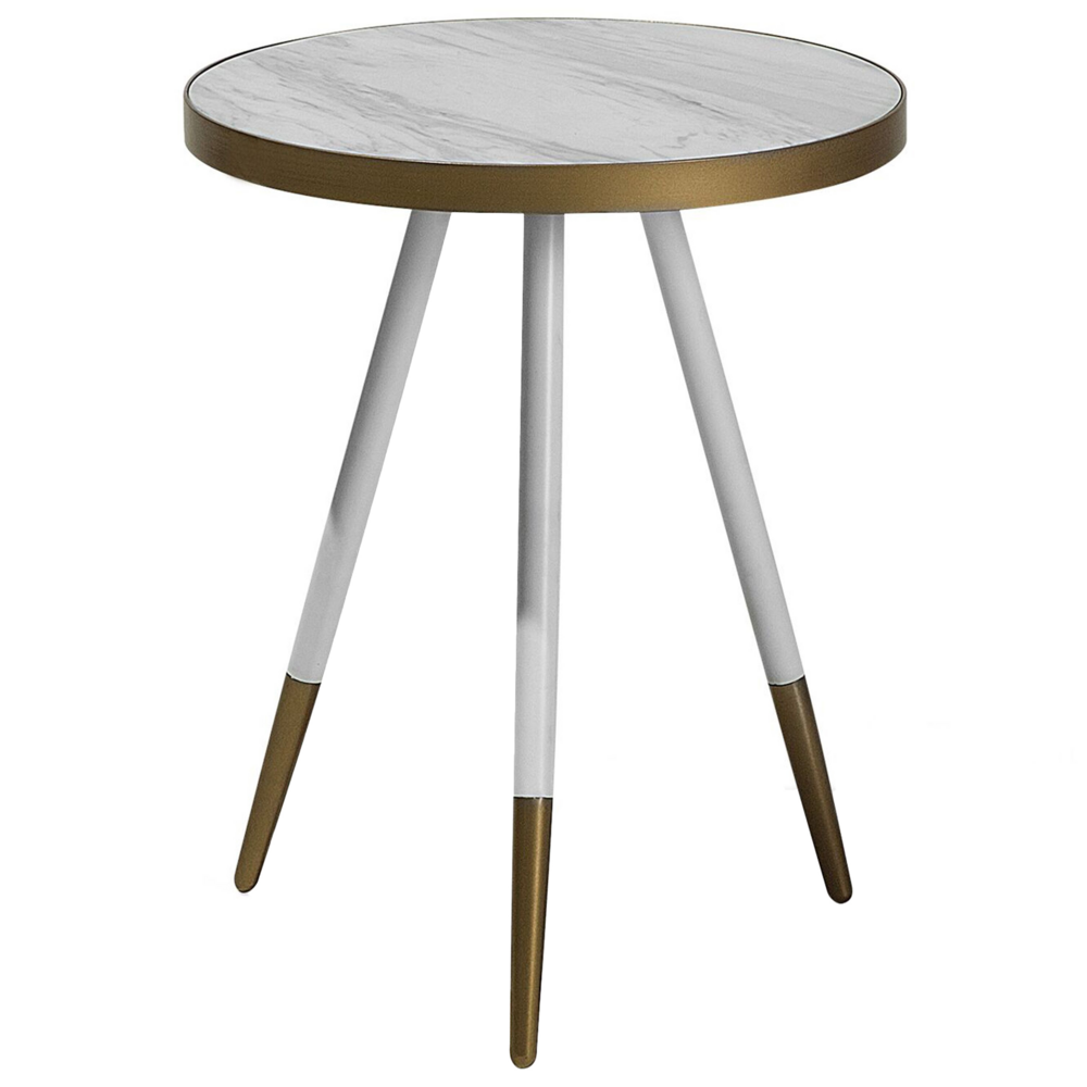 Tavolino da Salotto con Treppiede Base dorato Effetto Marmo Bianco