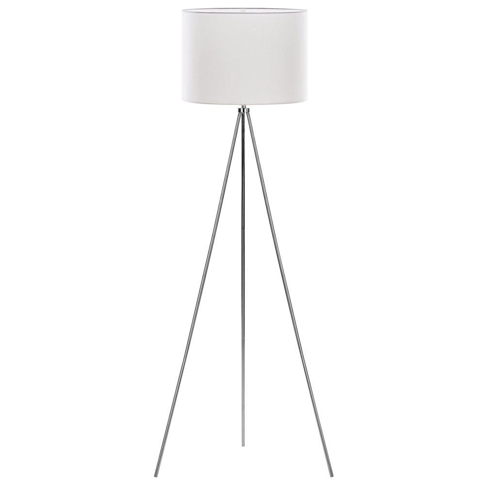 Lampada da terra in metallo argento 148 cm treppiede con paralume in tessuto bianco