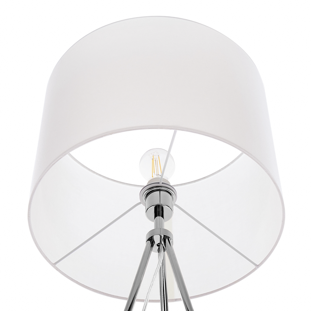 Lampada da terra in metallo argento 148 cm treppiede con paralume in tessuto bianco