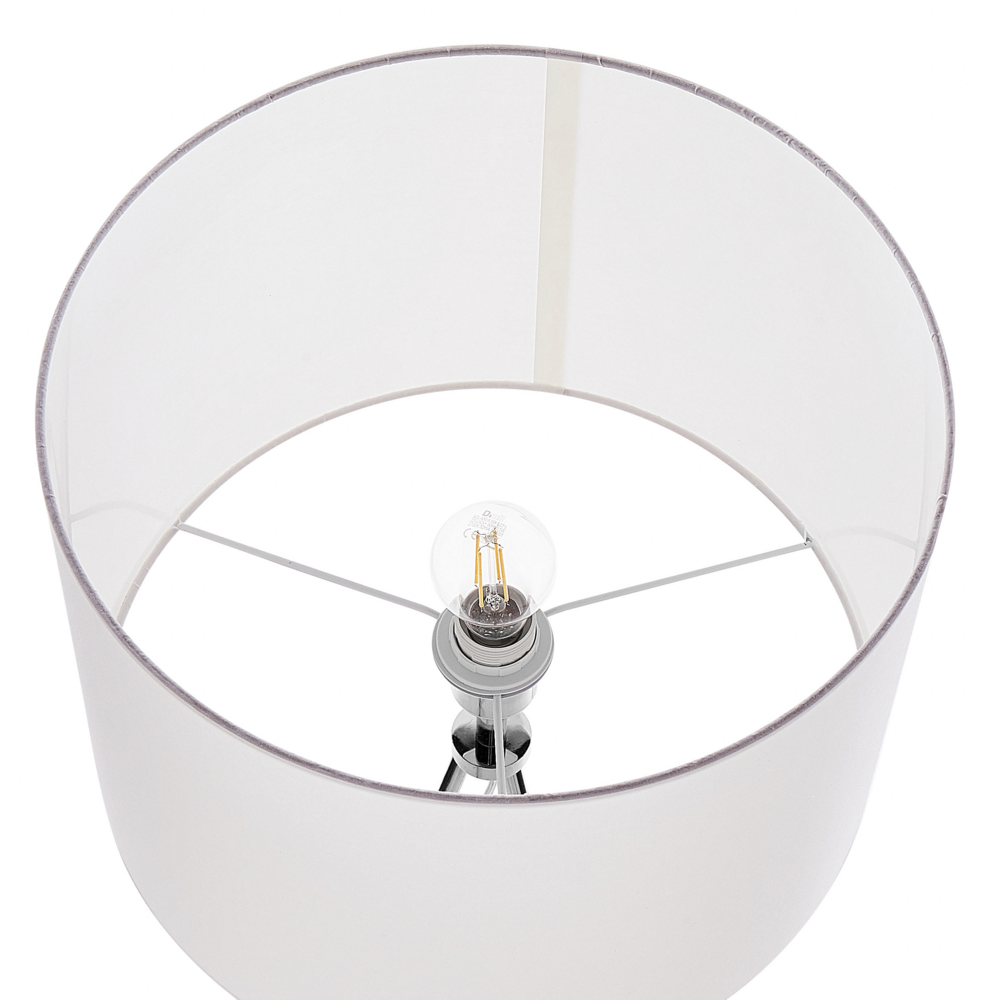 Lampada da terra in metallo argento 148 cm treppiede con paralume in tessuto bianco