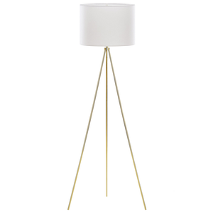 Lampada da terra in metallo dorato 148 cm con supporto per treppiede in tessuto bianco
