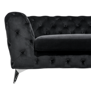 Divano a 3 posti in velluto Nero stile Chesterfield con schienale basso