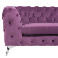 Divano a 3 posti in velluto viola stile Chesterfield con schienale basso