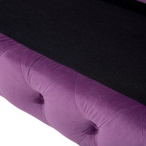 Divano a 3 posti in velluto viola stile Chesterfield con schienale basso