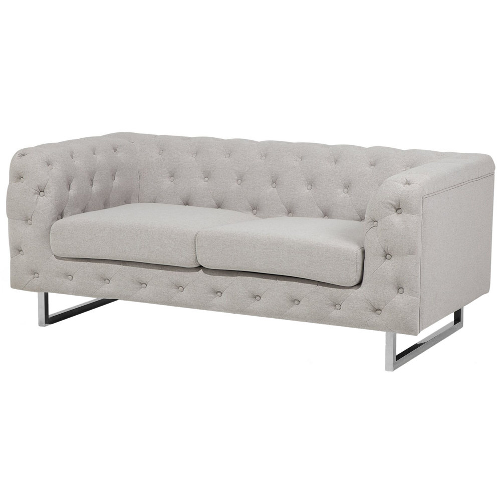 Divano Chesterfield a 2 posti con bottoni avorio beige capitonnè