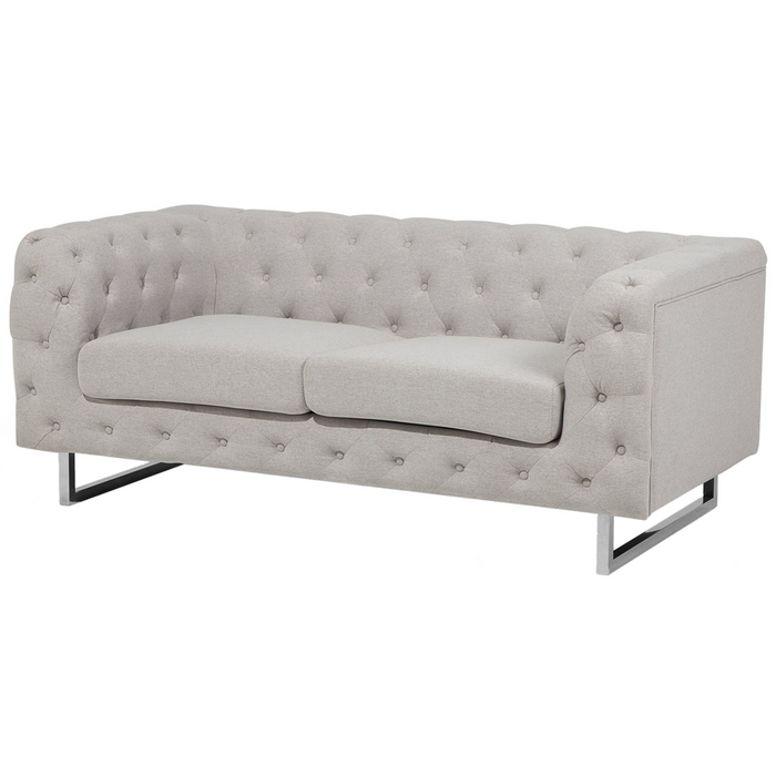 Divano Chesterfield a 2 posti con bottoni avorio beige capitonnè