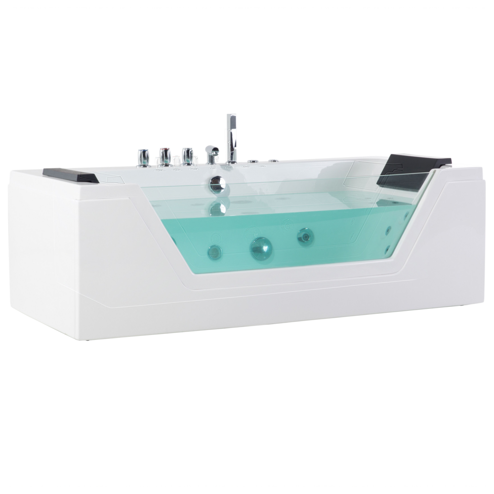 Punti Massaggio Bagno Bianco Argento con LED Sanitario Acrilico e Vetro Singolo 174 x 79 cm