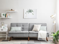 Divano letto grigio 3 posti trapuntato tappezzeria Click Clack Split indietro gambe in metallo