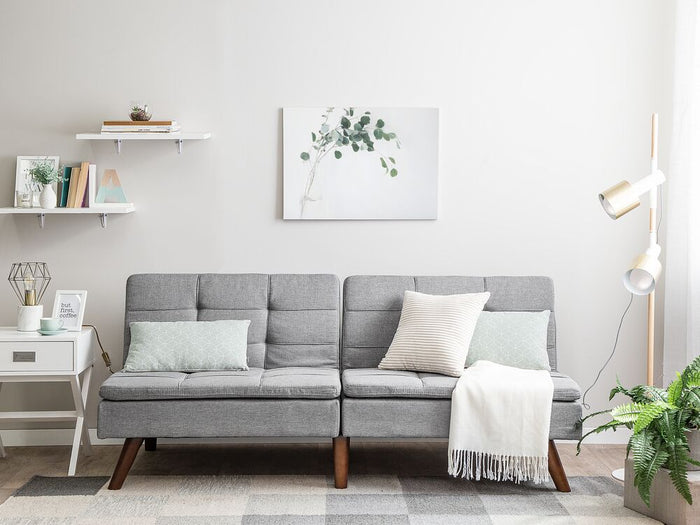 Divano letto grigio 3 posti trapuntato tappezzeria Click Clack Split indietro gambe in metallo