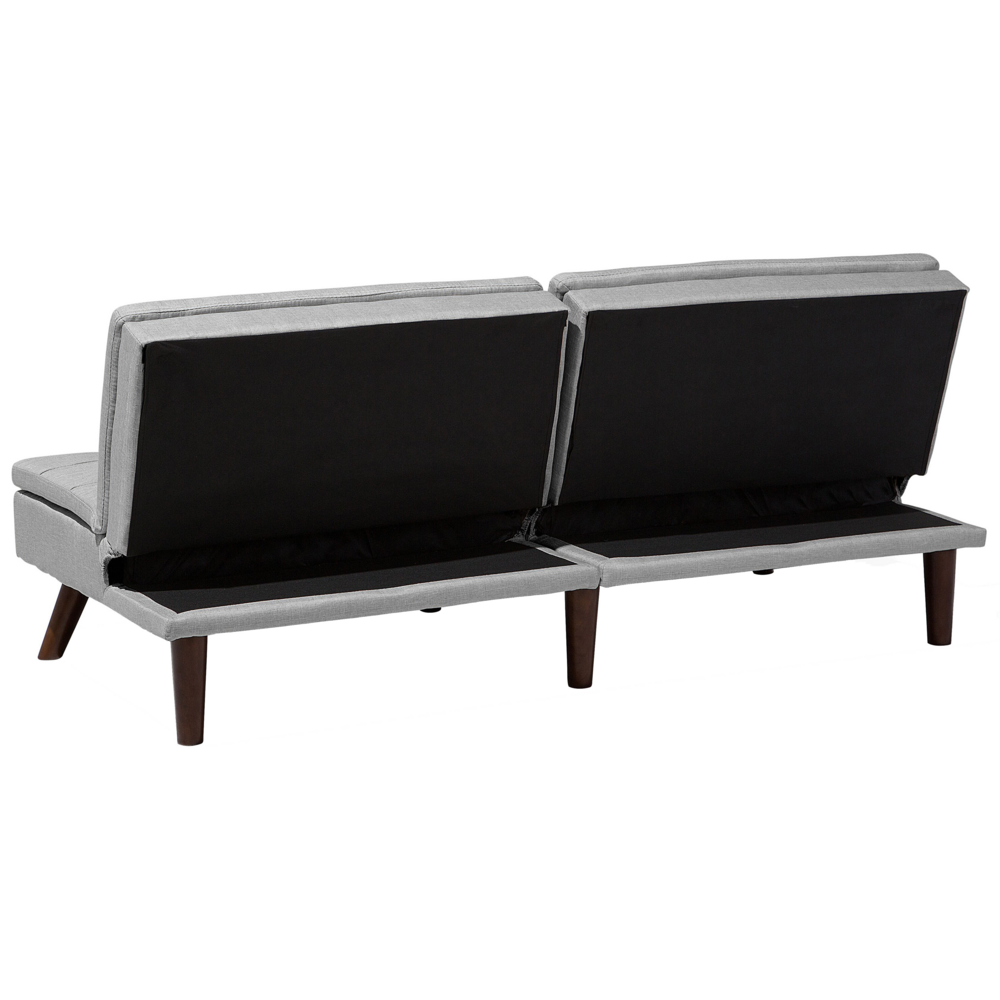 Divano letto grigio 3 posti trapuntato tappezzeria Click Clack Split indietro gambe in metallo