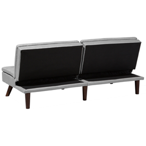 Divano letto grigio 3 posti trapuntato tappezzeria Click Clack Split indietro gambe in metallo