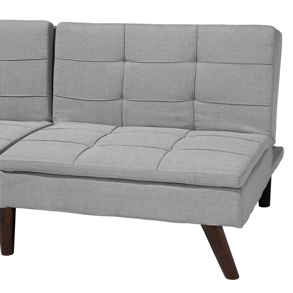 Divano letto grigio 3 posti trapuntato tappezzeria Click Clack Split indietro gambe in metallo